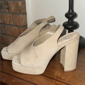 Vince Camuto Beige Suede Platform Slingback Heels - Women's Shoes
